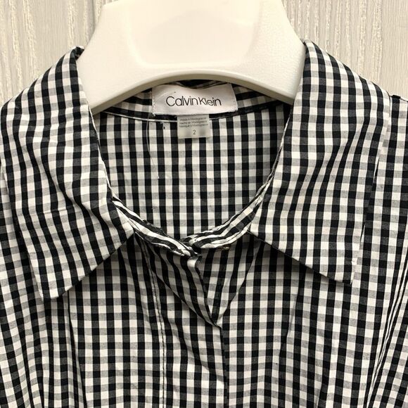 Calvin Klein Button Up Shirt Dress Gingham Print Black White Size 2 NWT - Picture 4 of 8